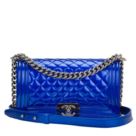 chanel iridiescent blue patent boy bag|chanel boys bag size.